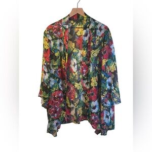 Slinky Brand Floral Sheer Kimono Coverup Open Front Size 2X